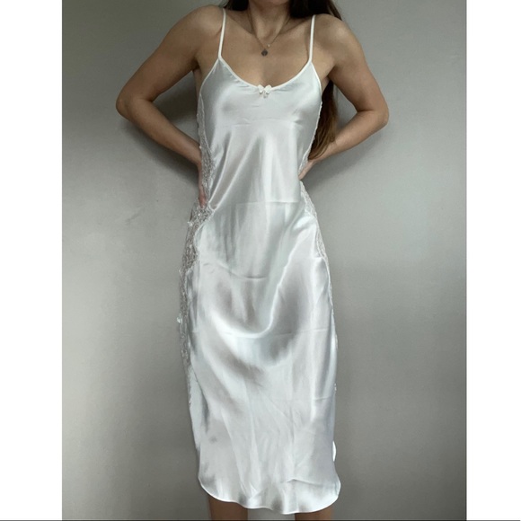 Vintage Other - Vintage White Satin Lace Cutout Sides Nightgown